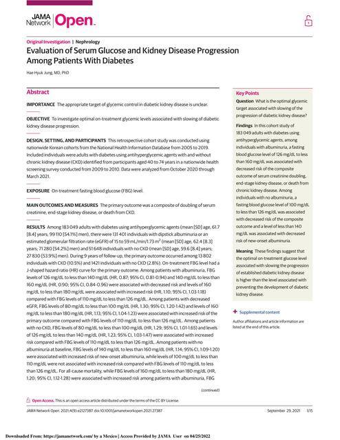 Evaluación de la glucosa sérica y la progresión de la enfermedad renal en pacientes con diabetes