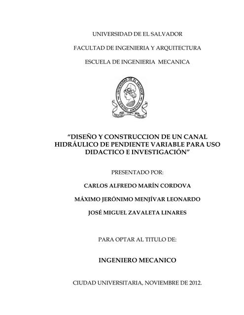 Diseño y construccion de un canal hidráulico de pendiente variable para uso didáctico e investigación