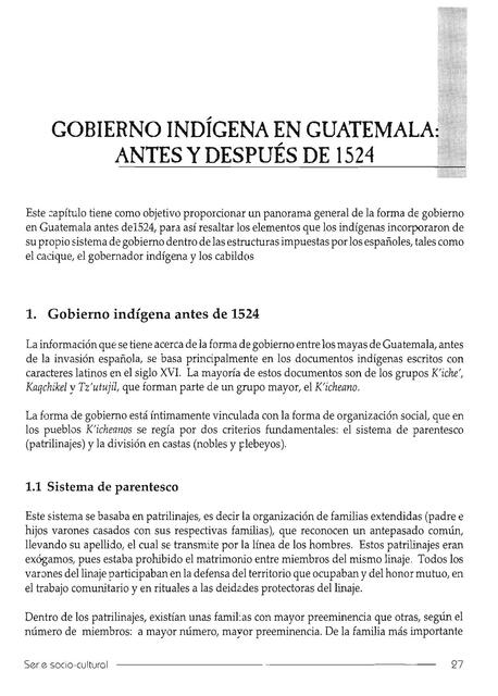 Gobierno indígena en Guatemala antes y después 1524