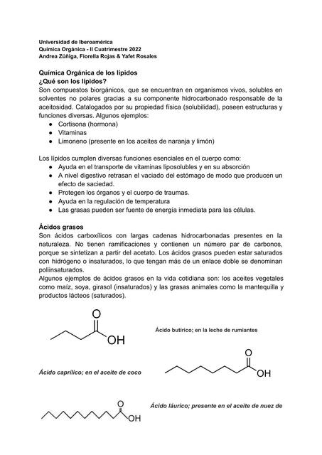 Química Orgánica de los Lípidos