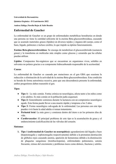 Química Orgánica de Enfermedad de Gaucher