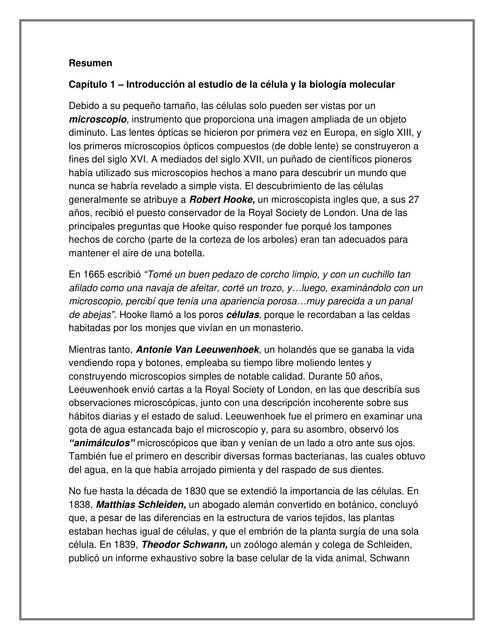 Reporte del Primer Capitulo del Libro de Biología Celular y Molecular de Karp