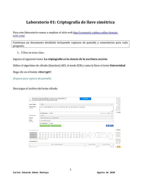 Laboratorio 01: Criptografía simétrica