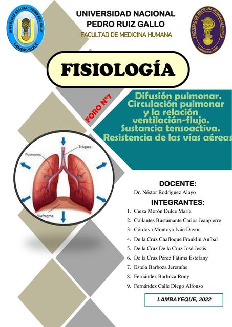 Foro N°7: Difusión pulmonar. Circulación pulmonar y la relación ventilación-flujo. Sustancia tensoactiva. Resistencia de las vías aéreas