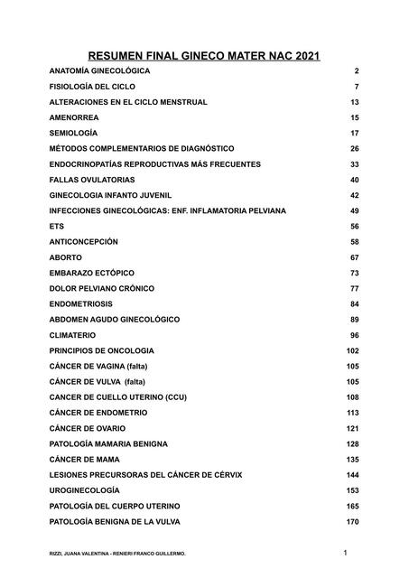 Resumen final ginecología materna nac 2021