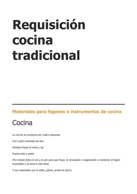 Requsisión cocina tradicional