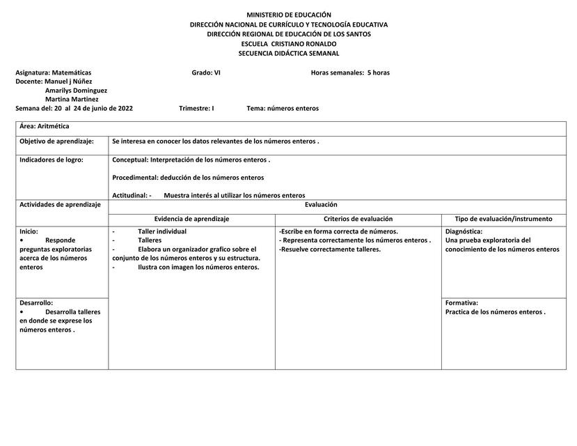 Secuencia Didáctica- Números Enteros