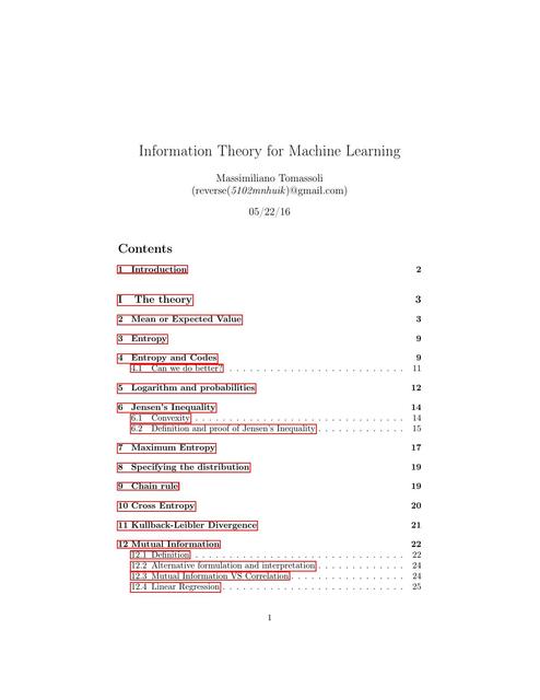 Information Theory For Machine Learning