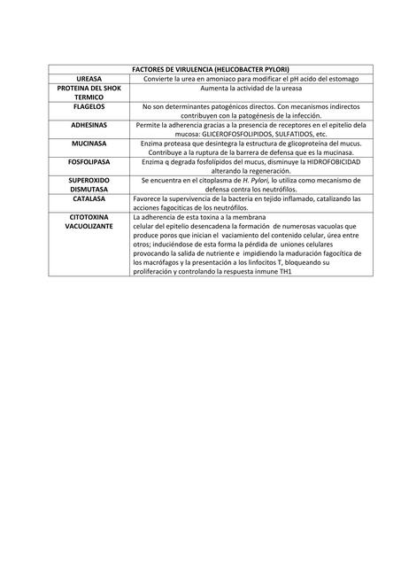 Factores de Virulencia- Helicobacter Pylori