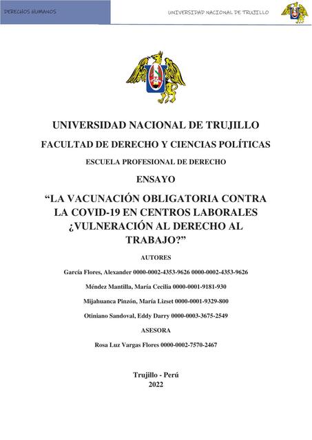 Ensayo - La vacunación Obligatoria en Centros de Trabajo 