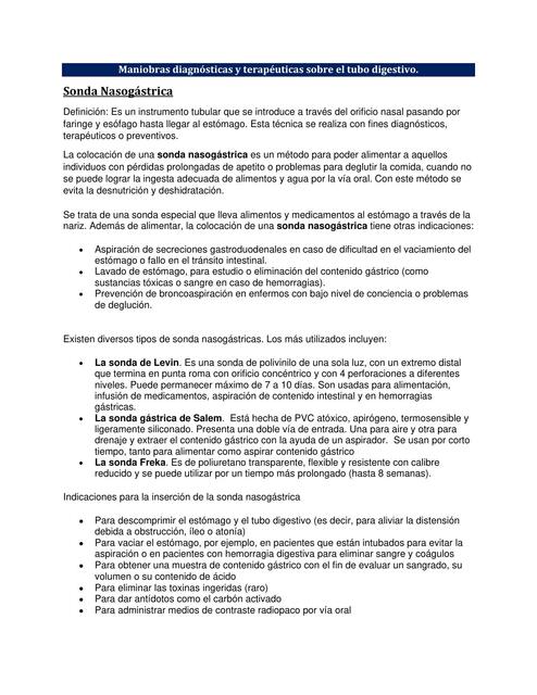 Maniobras Diagnósticas y Terapéuticas sobre el Tubo Digestivo