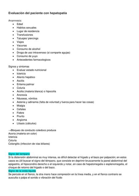 Evaluación del Paciente con Hepatopatía