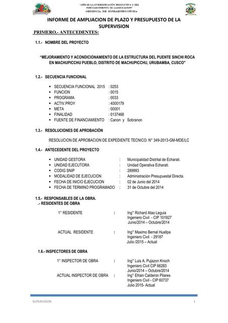 Informe Técnico de la Ampliación supervisión