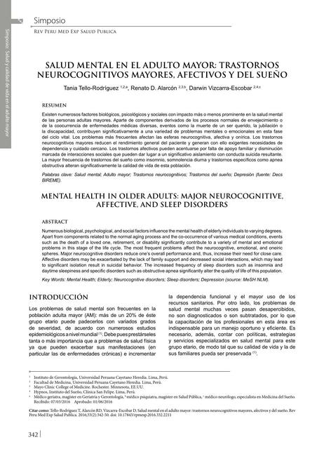 Revista Salud Mental En El Adulto Mayor Psicolog A Gleidy