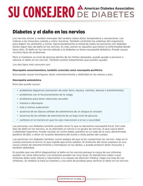 Diabetes y el daño en los nervios