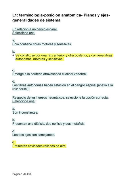 Cuestionarios terminología-posición anatómica- Planos y ejes- generalidades de sistema 