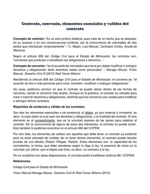 Contrato Convenio Elementos Esenciales Y Validez Del Contrato