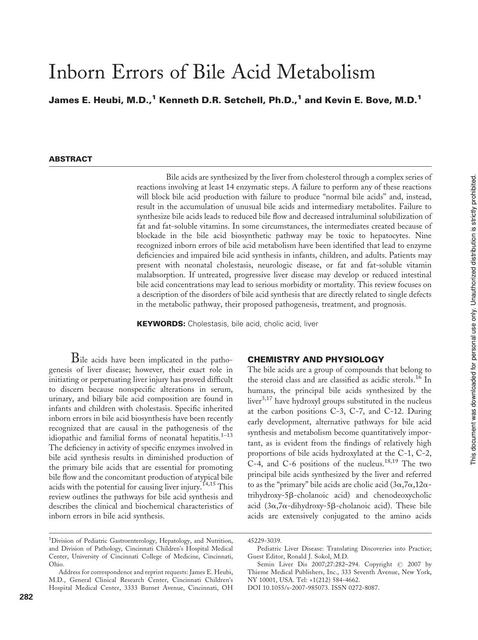 Inborn Errors of Bile Acid Metabolism