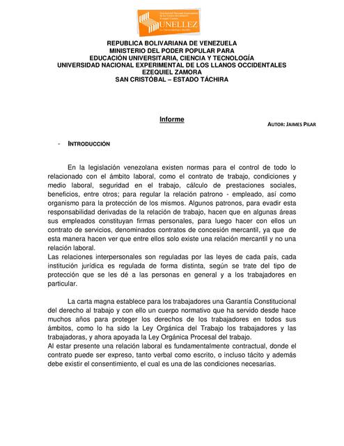 INFORME DERECHO LABORAL