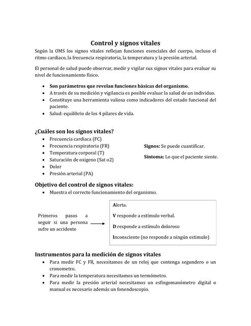 Control y signos vitales