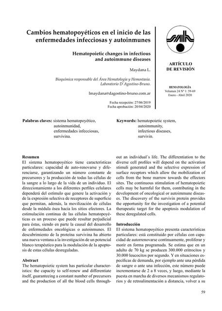 Cambios Hematopoyéticos en el Inicio de las Enfermedades Infecciosas y Autoinmunes