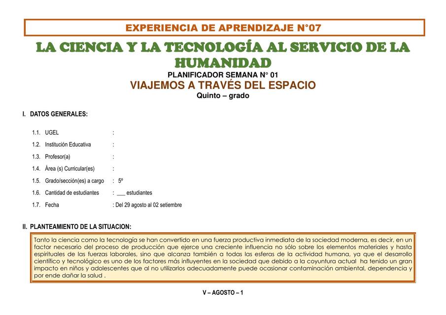 5 GRADO PLANIFICADOR DEL 29 DE AGOSTO AL 02 DE SETIEMBRE