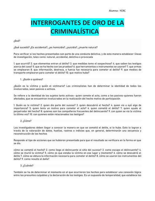 INTERROGANTES DE ORO DE LA CRIMINALÍSTICA