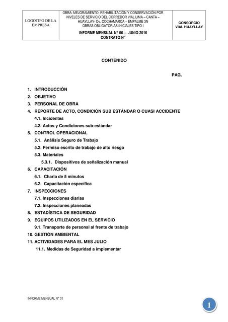 Informe Mensual SSOMA para Sub Contratas