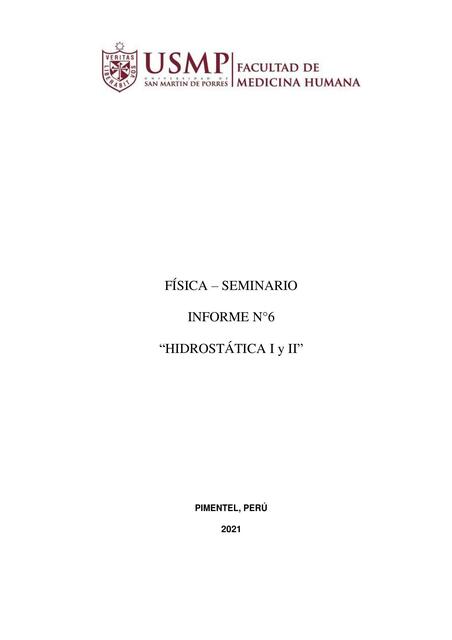 Física- Seminario Informe 6 Hidrostática I y II