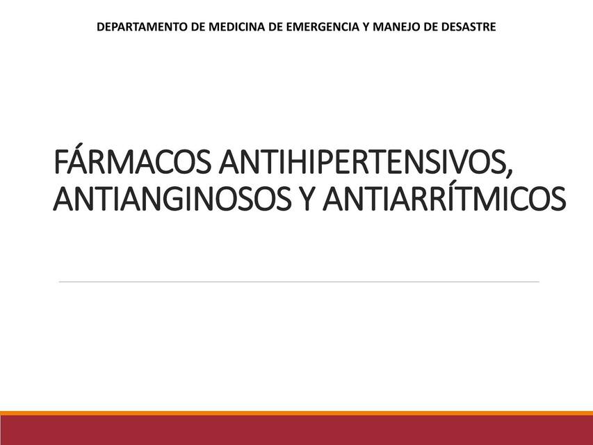 Antihipertensivos, Antianginosos y Antiarrítmicos