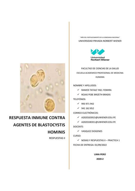 Respuesta Inmune contra Agentes de Blastocystis Hominis 