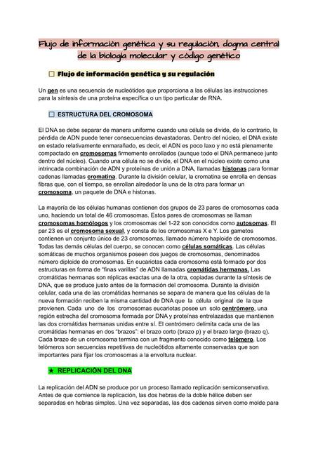 Tema 3 Flujo de información genética y su regulación dogma central de la biología molecular y código genético