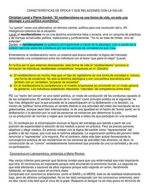 Características de Época y sus Relaciones con la Salud 