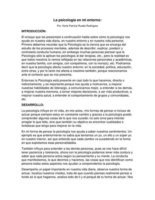 La psicología en mi entorno Karla Rueda | Karla Rueda | uDocz