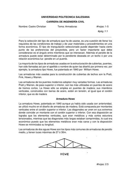 Armaduras Estructurales, Tipo de armaduras 