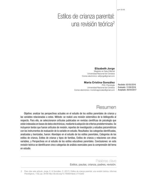 Estilos de Crianza Parental: Una Revisión Teórica