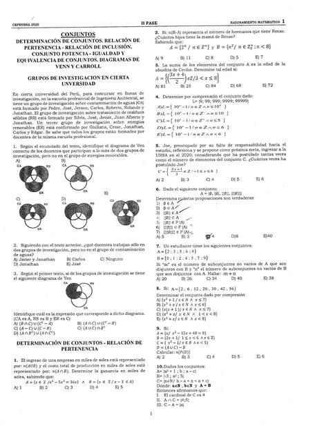 Determinación de conjuntos relación de pertenencia, de inclusión.