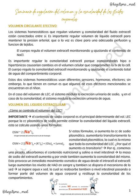 Seminario de Regulación del Volumen y la Osmolaridad de los Fluidos Corporales 