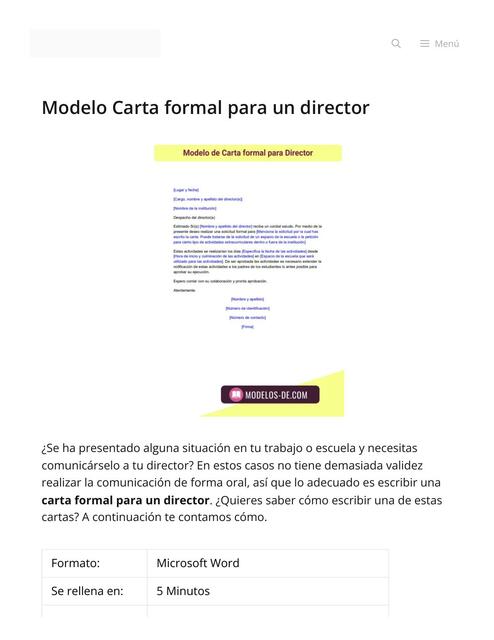 Modelo Carta Formal Para Un Director Udocz 9857