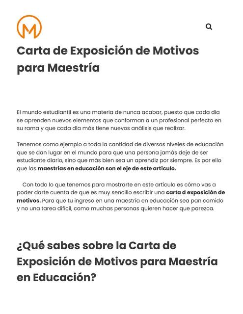 Carta de Exposición de Motivos para Maestría universidad | uDocz