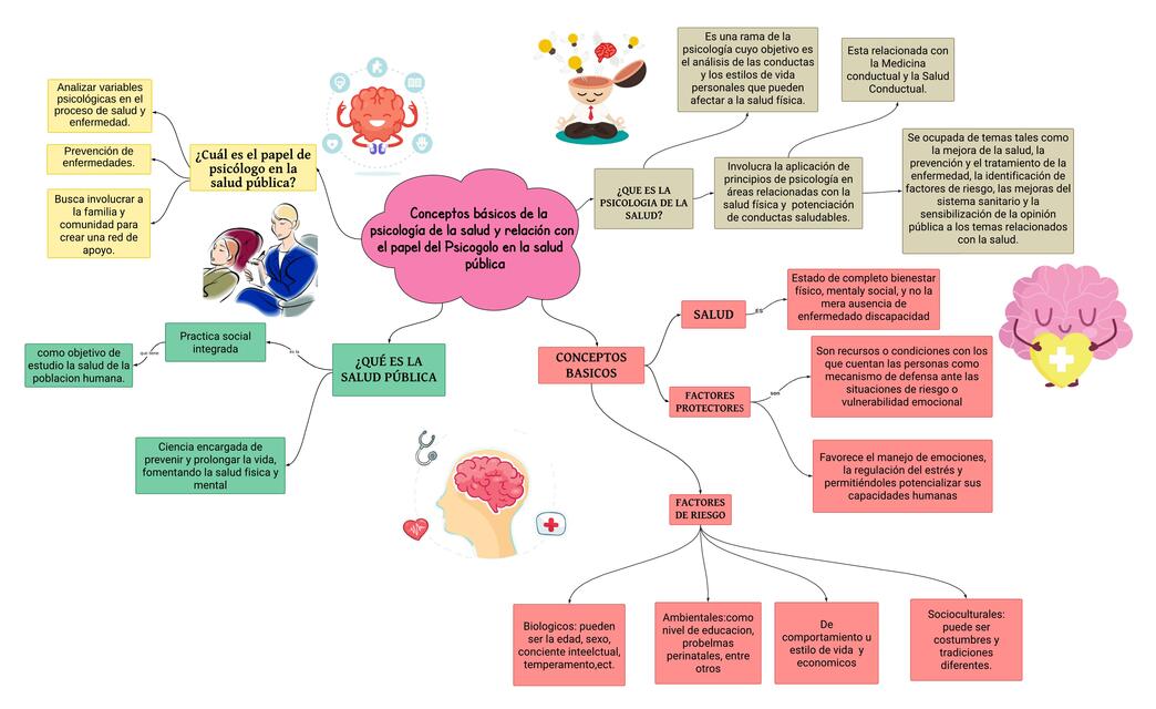 Mapa conceptual Conceptos básicos de la psicología de la salud y relación  con el papel del Psicólogo en la salud pública | uDocz