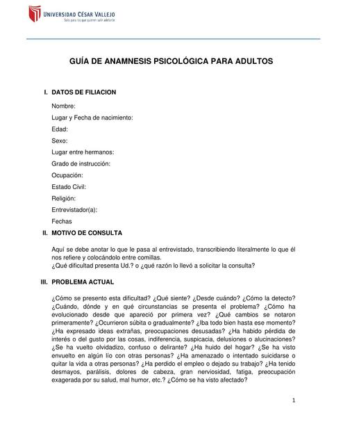 Guía de anamnesis psicológica adultos