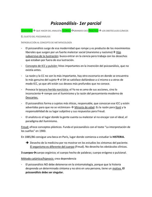 Psicoanálisis 1er Parcial- Práctico y Teórico