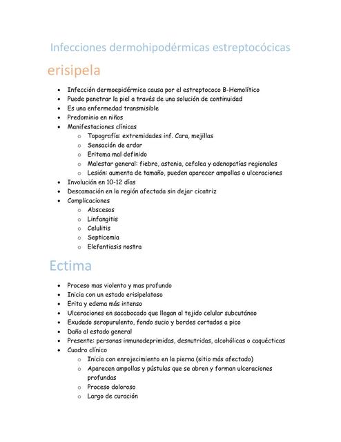 Infecciones dermohipodérmicas estreptocócicas dermatología