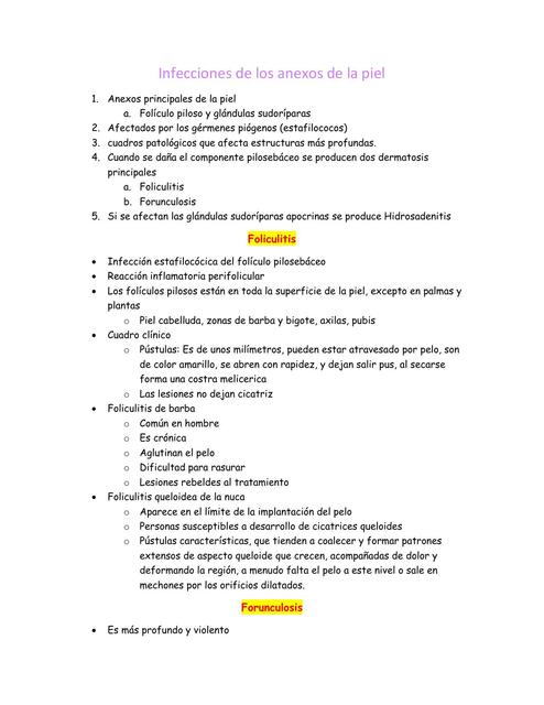 Infecciones de los anexos de la piel dermatología