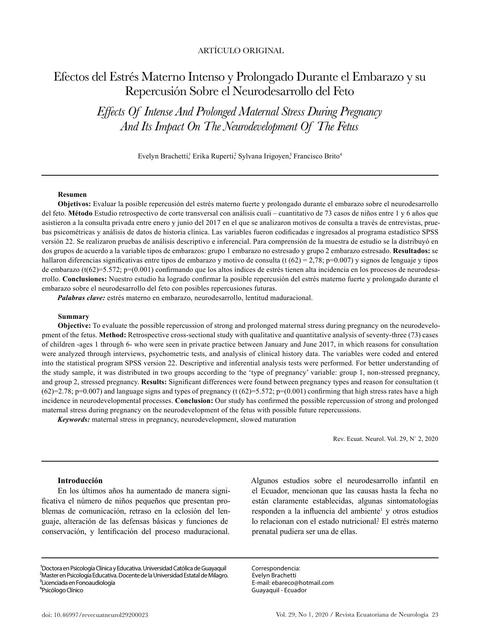 Efectos Del Estrés Materno Intenso Y Prolongado Durante El Embarazo