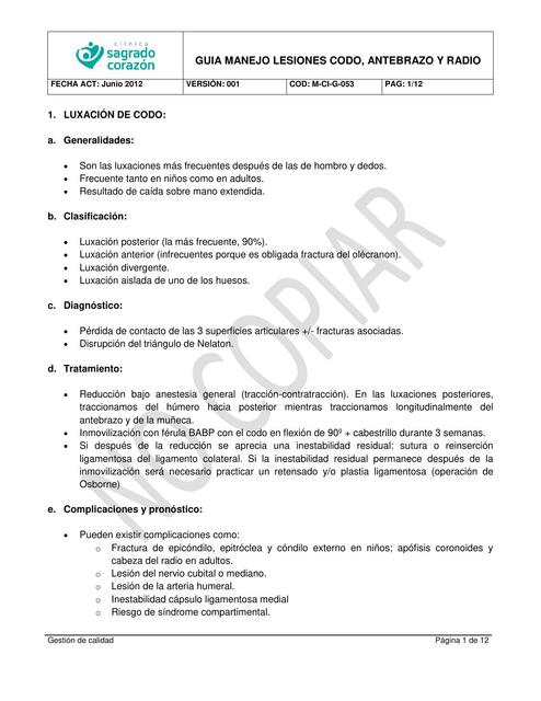 Guía Manejo Lesiones Codo, Antebrazo y Radio