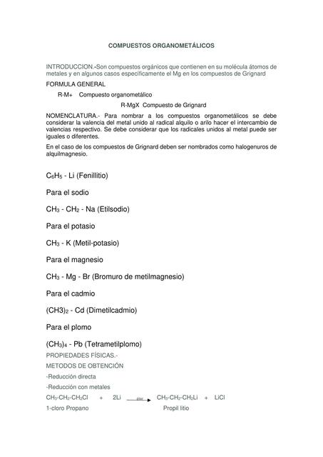 COMPUESTOS ORGANOMETÁLICOS Gabriela Choque uDocz