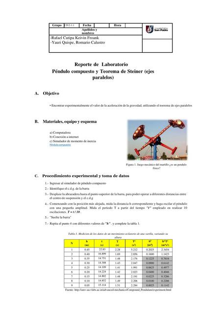 Péndulo compuesto y teorema de Steiner