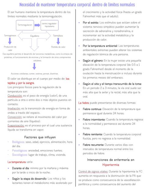 Necesidad de mantener temperatura corporal dentro de limites normales